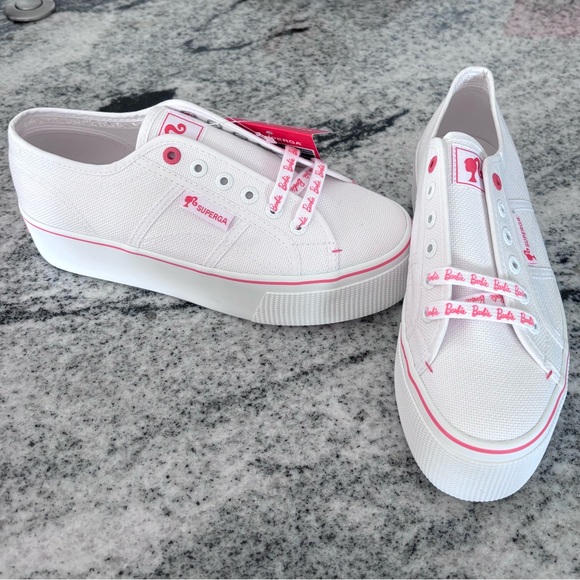 2790 Barbie Superga Classic White Pink Platform Canvas Sneaker - Picture 3 of 7